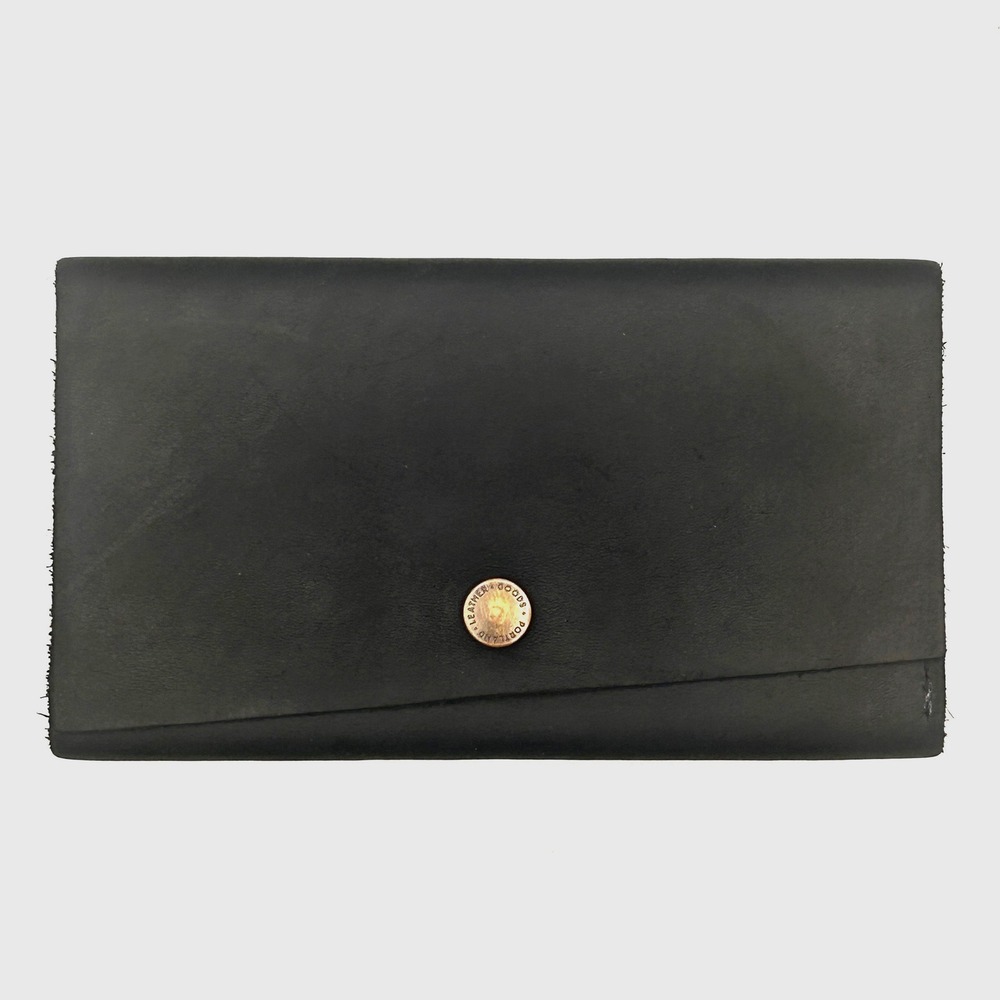 Portland Leather Goods‎ Black Leather Long Envelope Wallet Handmade Snap Clutch